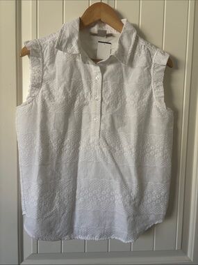 LOFT White Eyelet Lace Sleeveless Blouse Cotton Top Size Medium